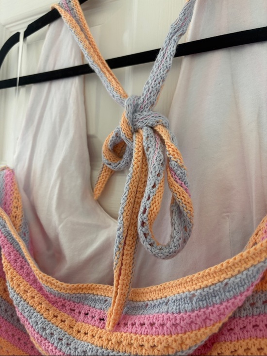 Hollister Crochet V-Neck Striped halter Top - Pink/Gray/Peach - Picture 5 of 5